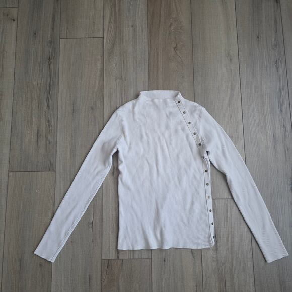 Bohme Cream Rib Knit Mock Neck Long Sleeve Top Women Sz S - Picture 6 of 8